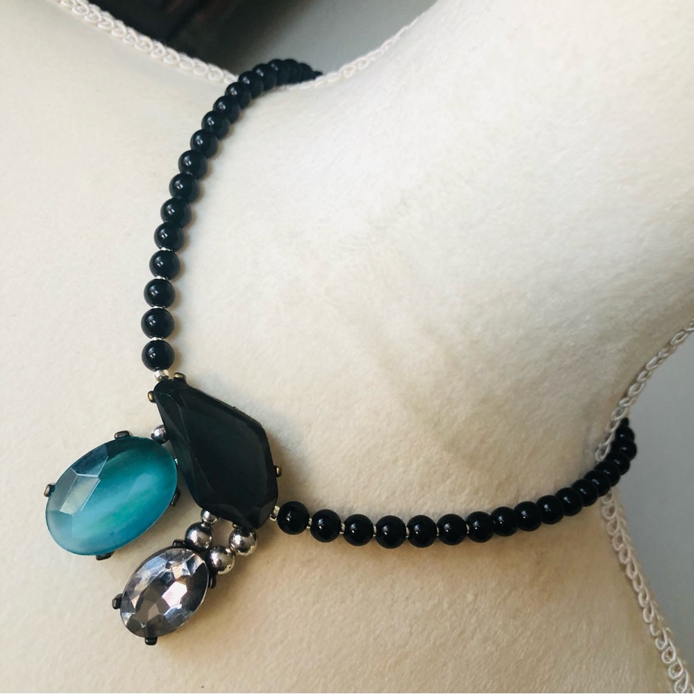 Handcrafted repurpose faceted stone pendant Czech glass Pearl necklace